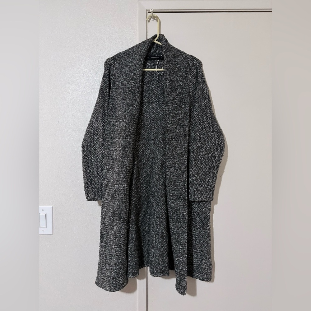 NWT Soft Zara Open-Front Charcoal Gray Knit Long Sleeve Cardigan W/ Pockets